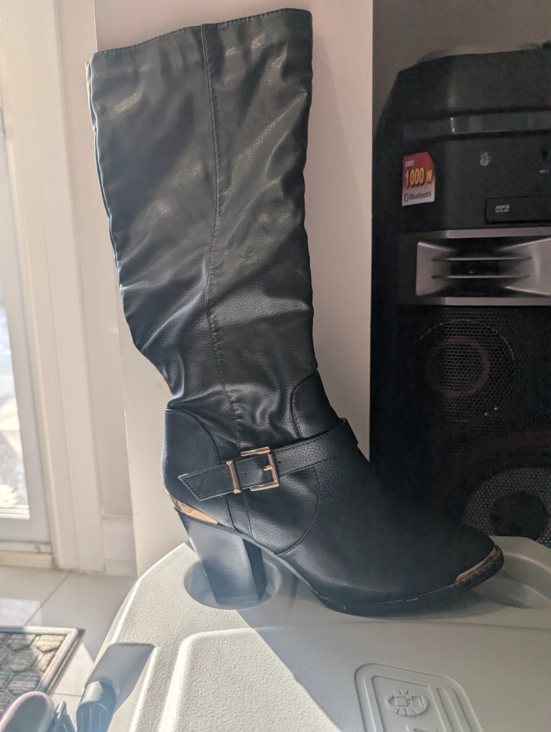 Black Heeled Boots with Buckle Accent - photo 4