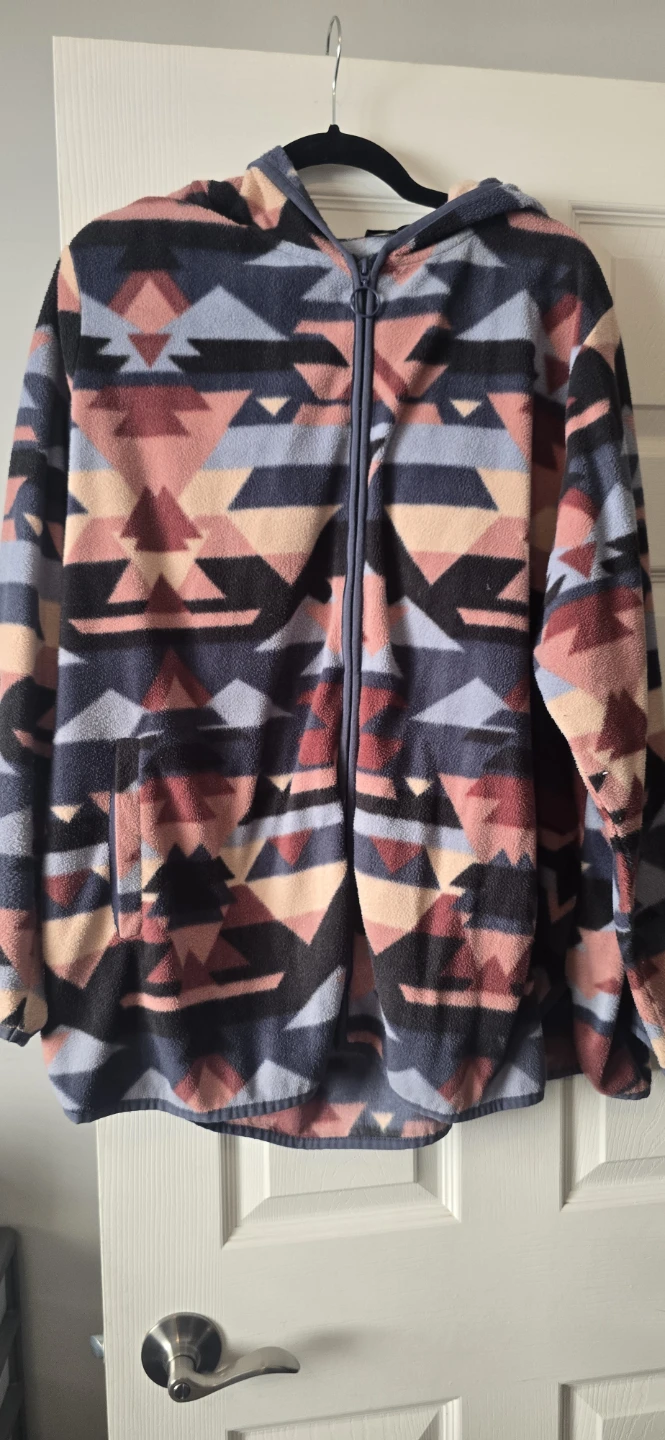Geometric Print Fleece Zip-Up Hoodie, Size 3X