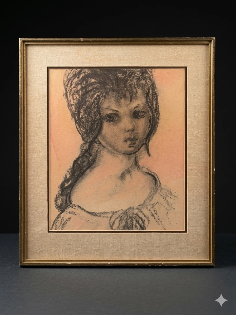 Stylized Charcoal Portrait of a Girl (Manner of Roger Etienne)