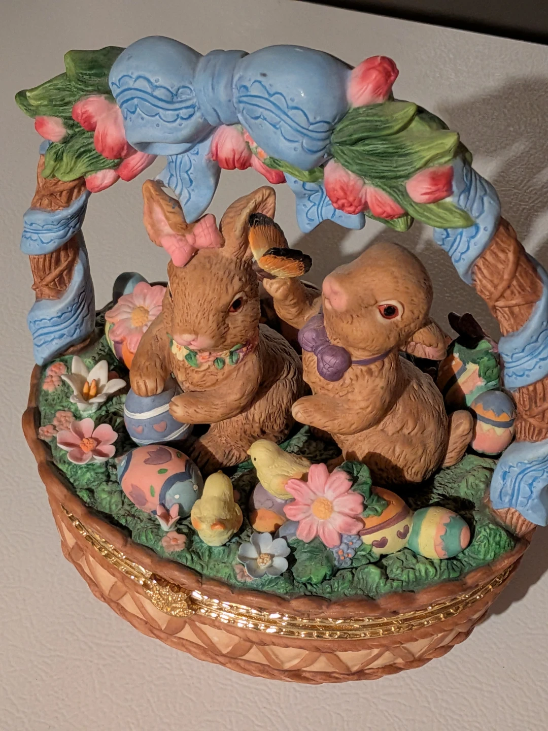 Easter Bunny Decorative Basket Figurine