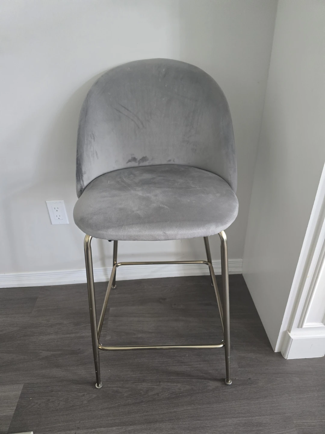 Set of 4 Grey Velvet Bar Stools