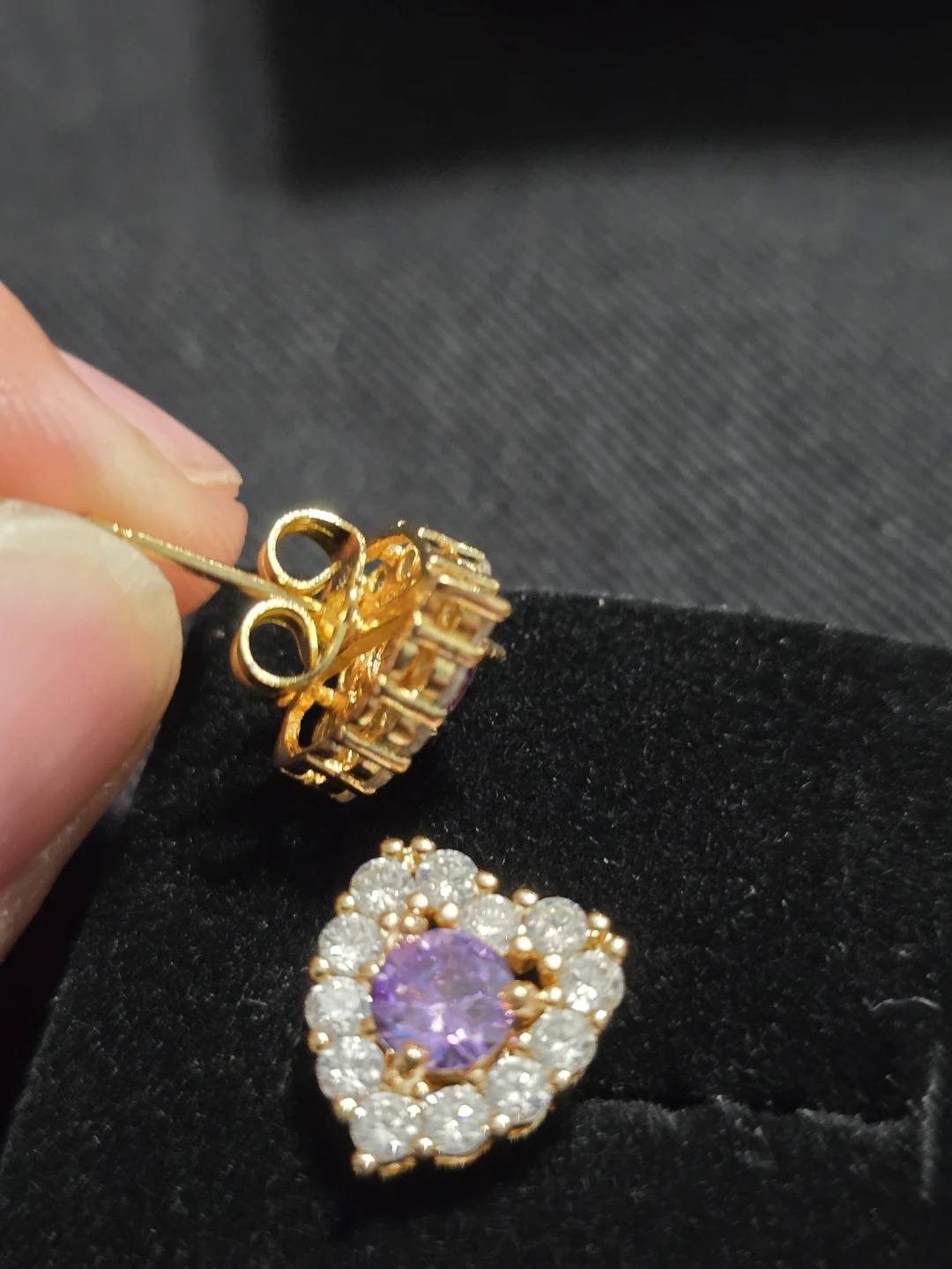 Heart-Shaped Earrings with Purple Stones - photo 4