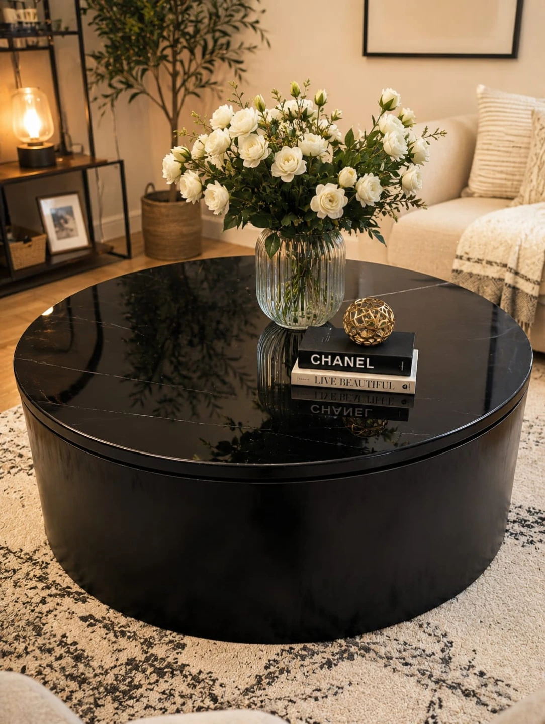 New<>Round Black Coffee Table