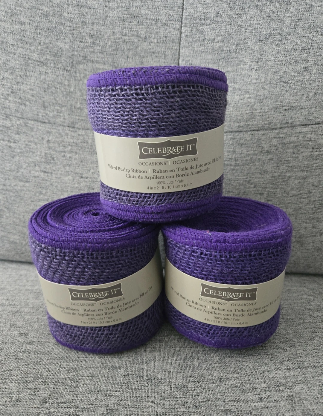 Purple Wired Burlap Ribbon × 3