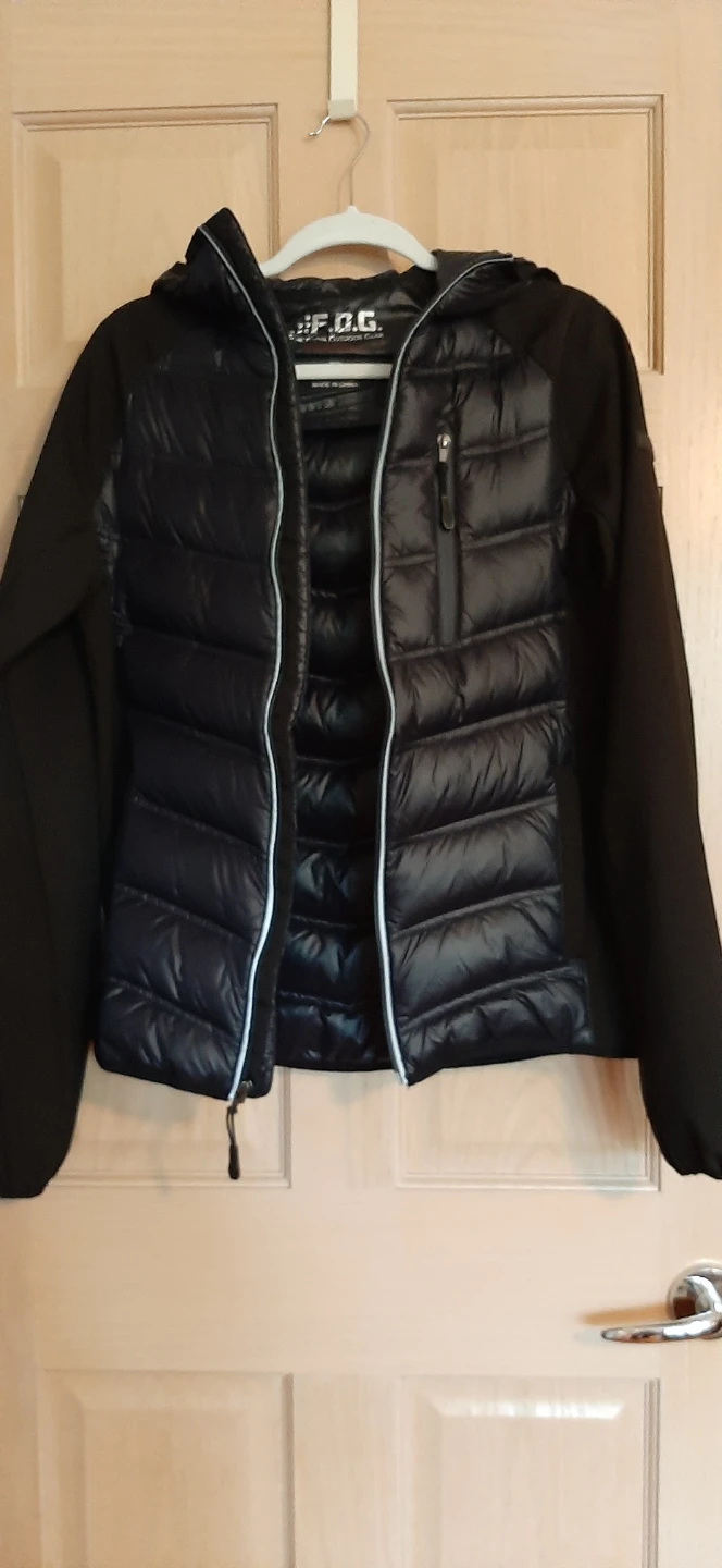 F.O.G Jacket Black hooded puffer jacket size S