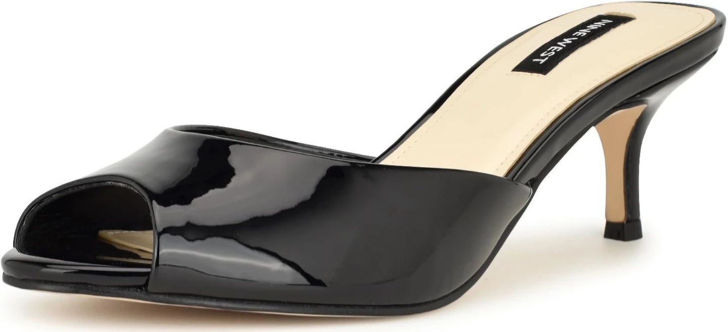 Nine West Black Patent Peep Toe Mules