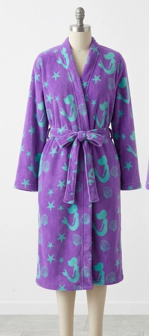 Purple Mermaid Print Fleece Bathrobe