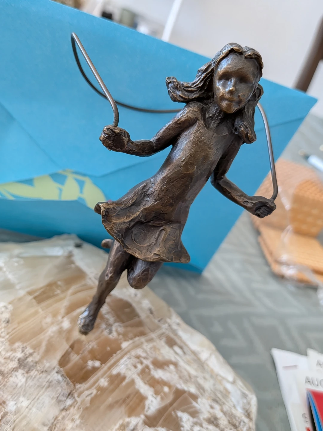 Antique Bronze Girl Skipping Sculpture