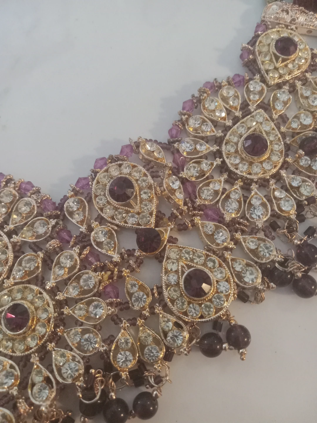 Ornate Purple and Gold Statement Necklace - photo 4