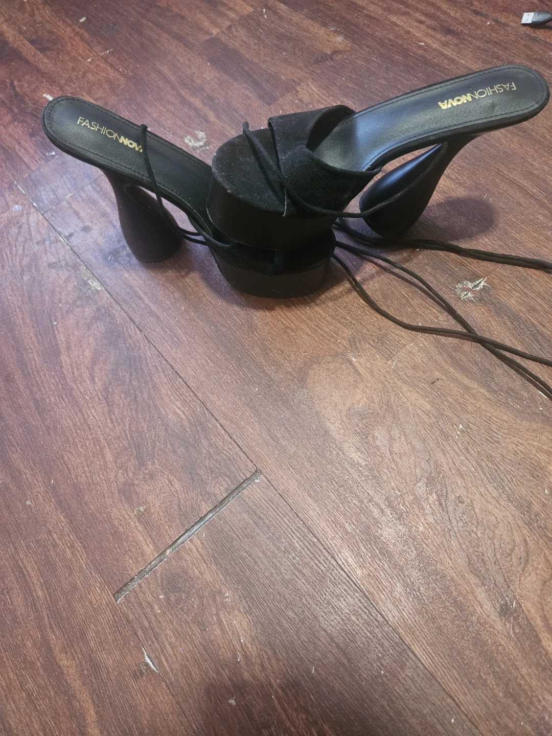 Fashion Nova Black Lace-Up Platform Heels