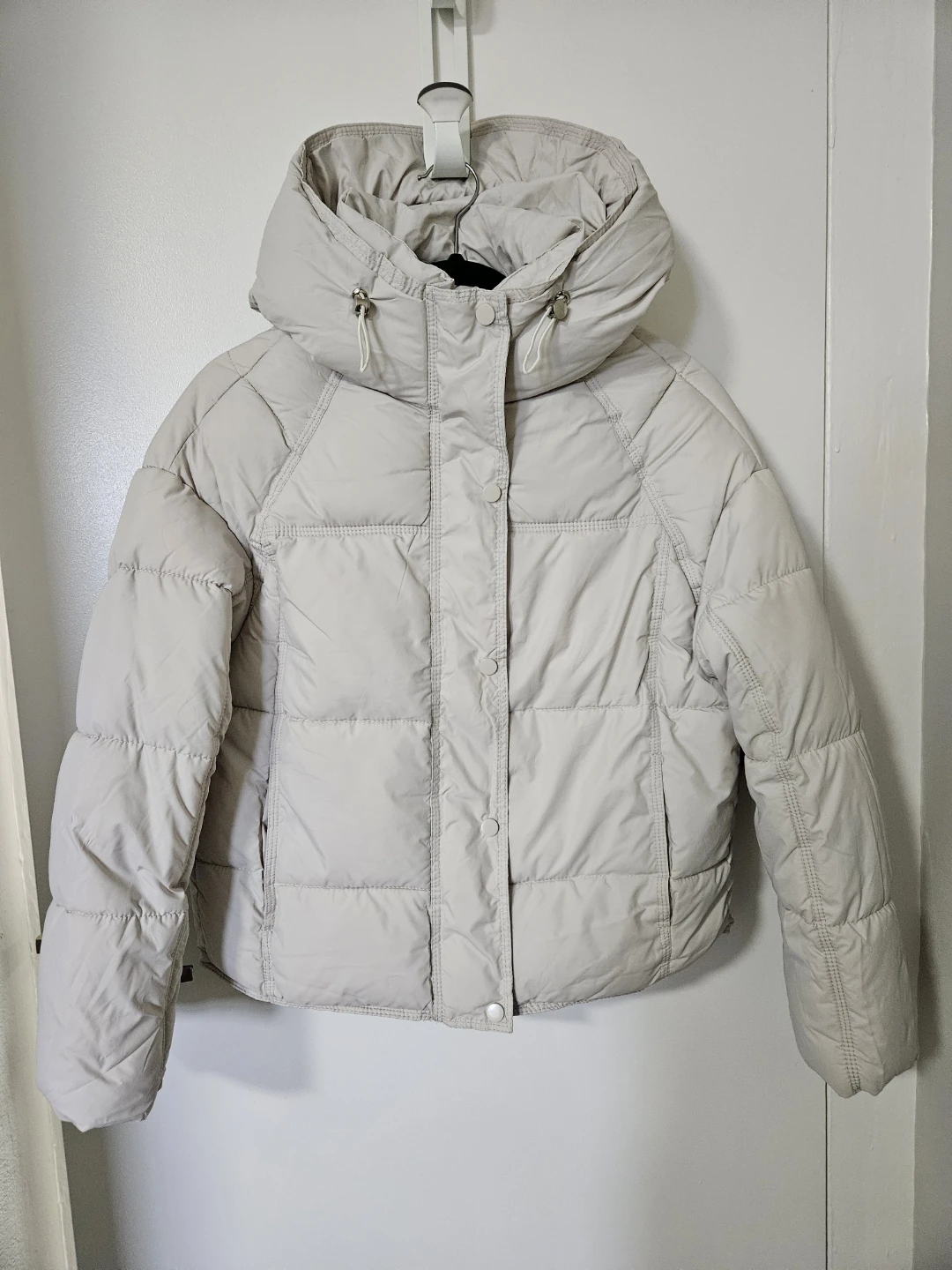 Beige Puffer Jacket with Hood