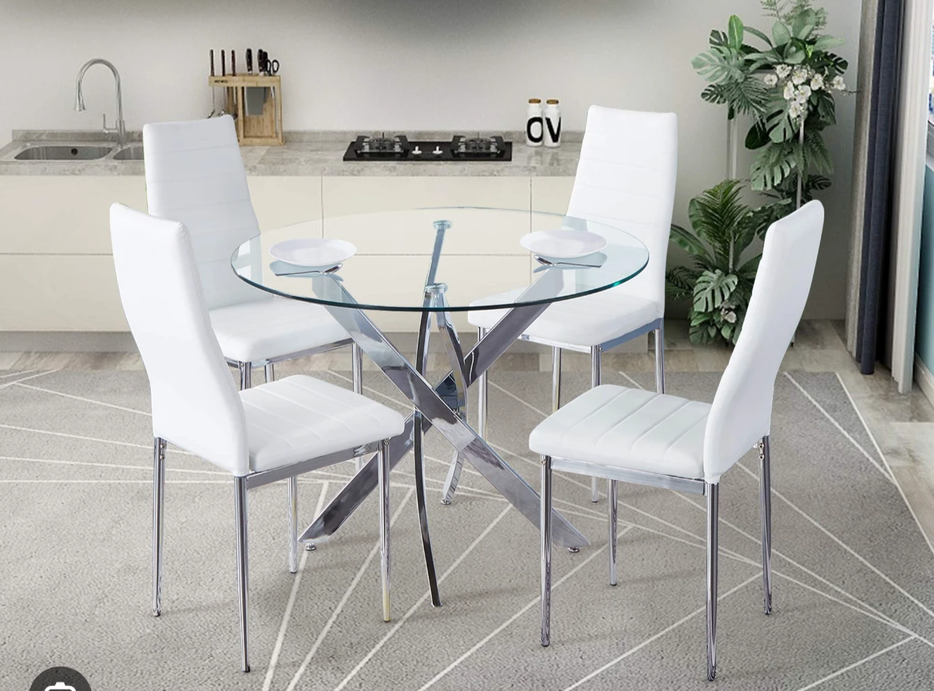 Glass Dining Table with 4 White Chairs - photo 5