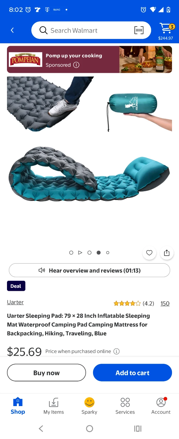Uarter Inflatable Sleeping Pad Blue - photo 2