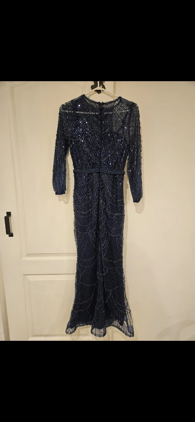 Navy Blue Beaded Evening Dress