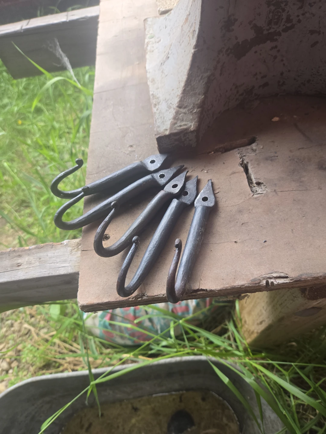 Set of 5 Hand-Forged Iron Hooks