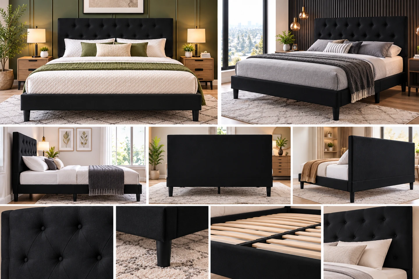 Black Upholstered Button-Tufted Bed Frame - photo 2