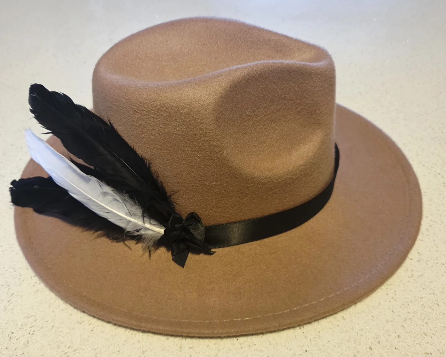 Tan Fedora with Feather Detail