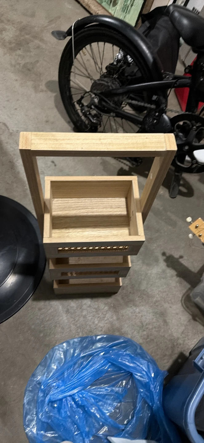 Wooden 3-Tier Storage Caddy with Rattan Detail