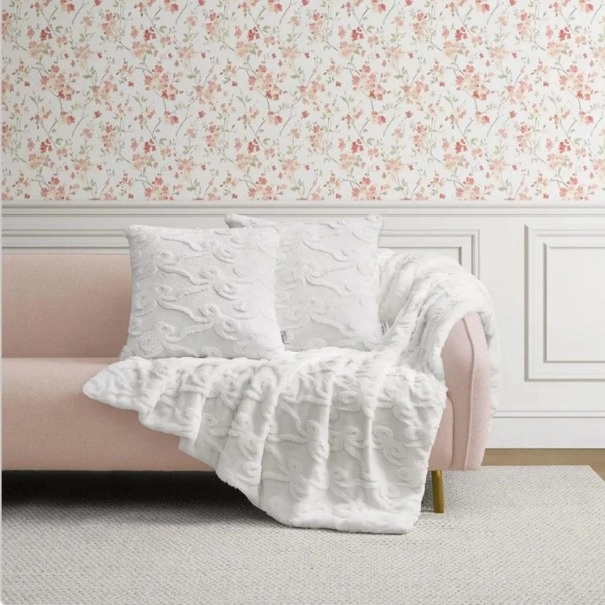 Throw and Cushion Set, 3 Pieces white - photo 2