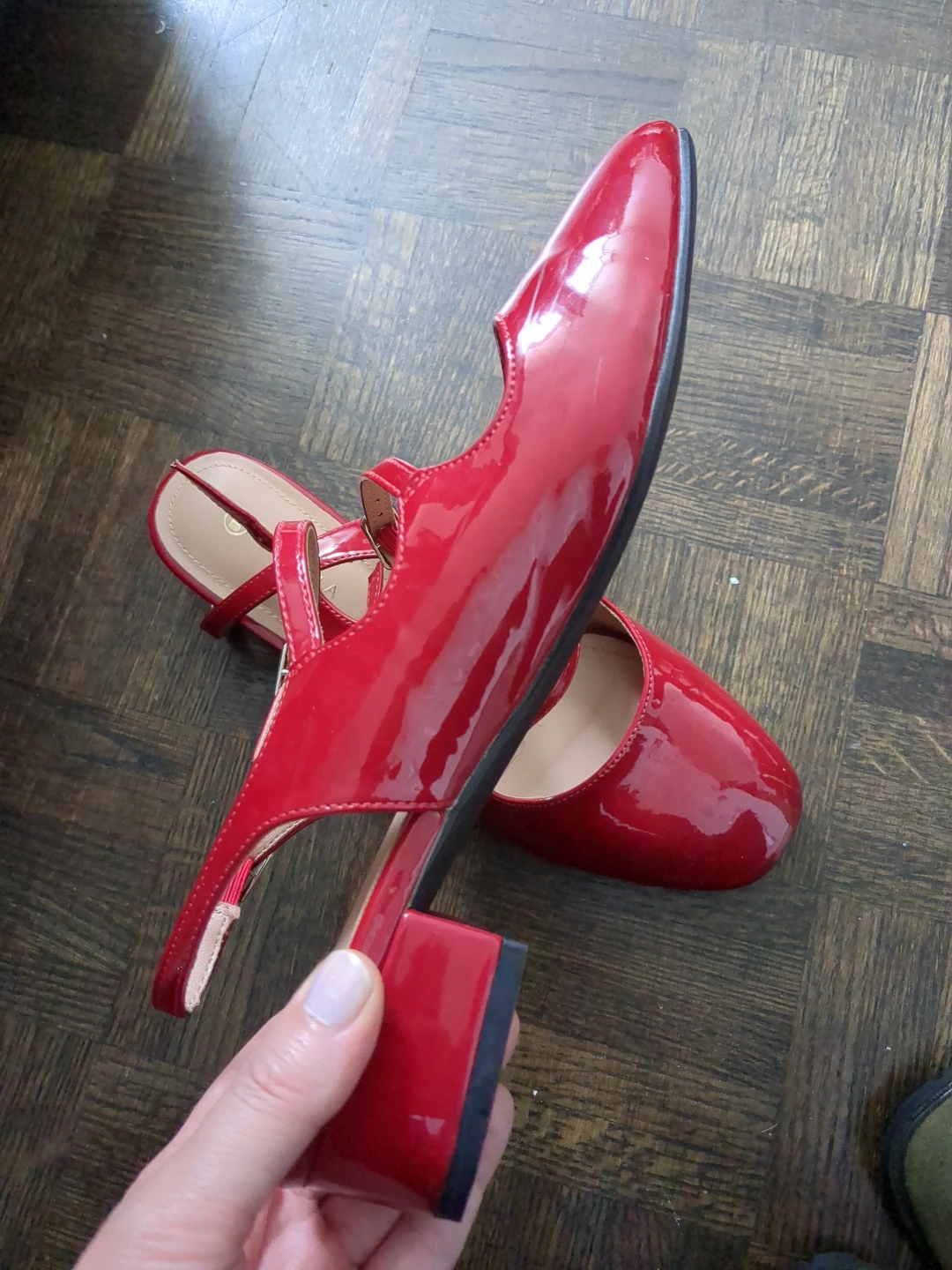 Newbella Red Patent Leather Slingback Heels