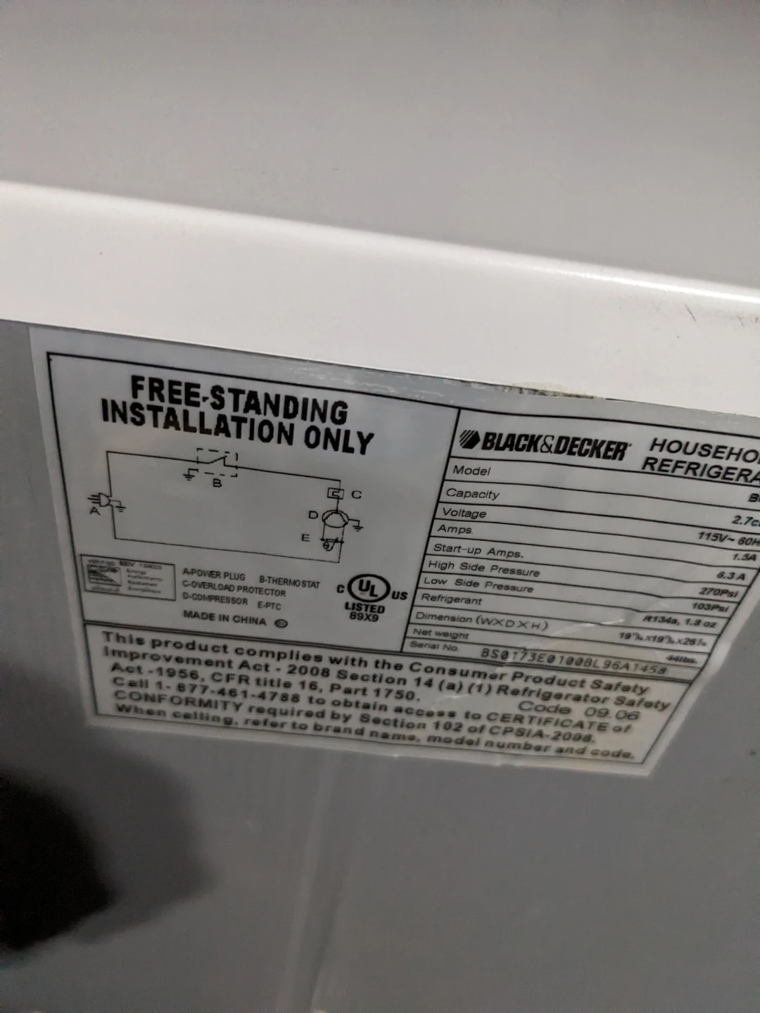 Black & Decker 2.7 cu.ft. Mini Fridge
