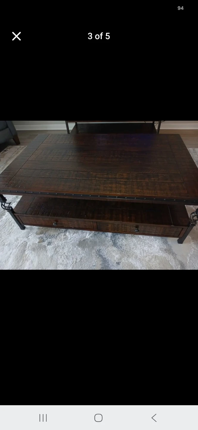 Rustic Wood and Metal Coffee Table with Drawers