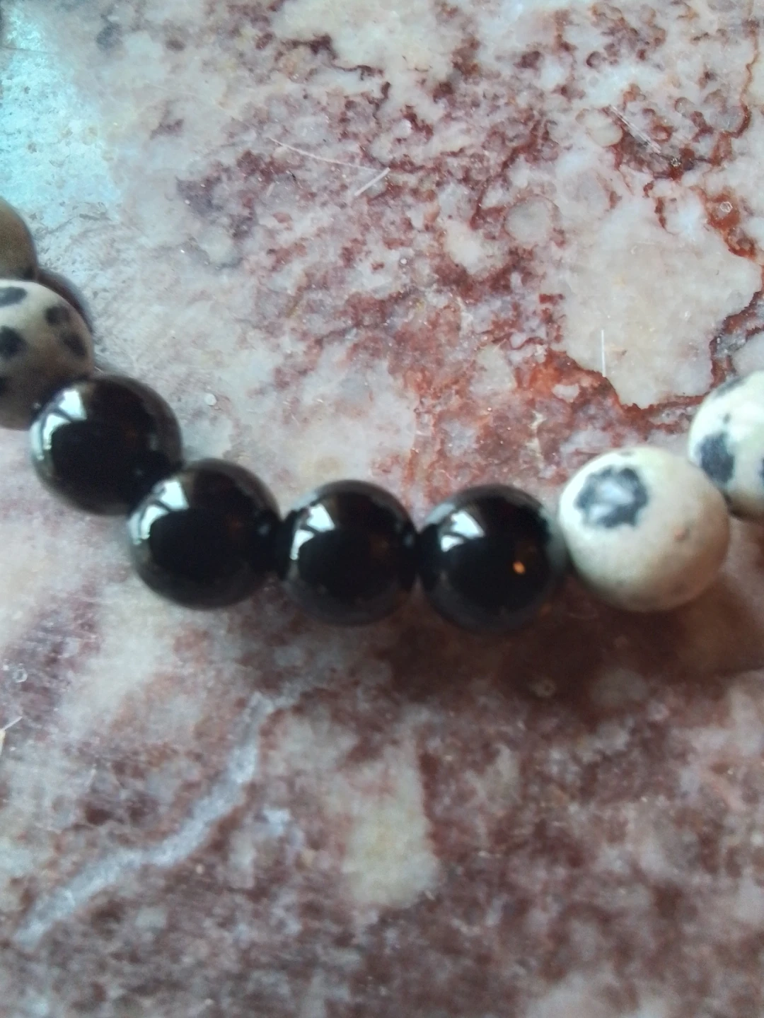 Handmade Black Onyx & Dalmatian Stone Protection Bracelet - photo 5