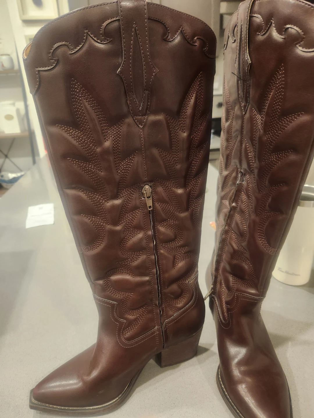 Dark Brown Western-Style Boots, Cowboy Embroidered boots - photo 4