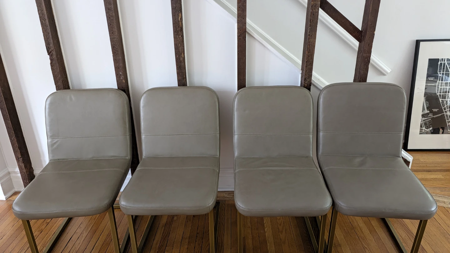 Set of 4 Grey Leather Dining Chairs with Metal Frames