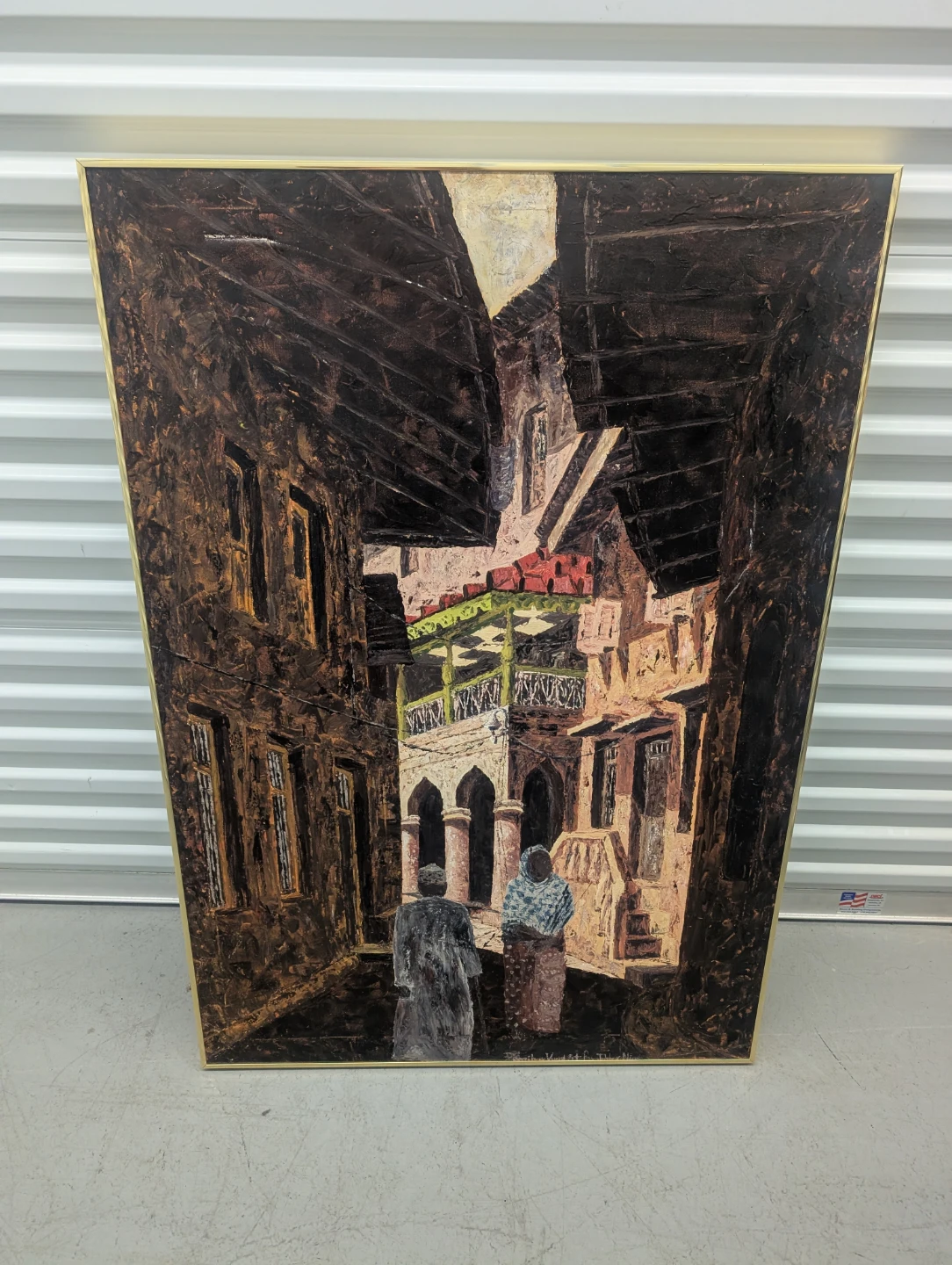 Large Oil Painting of Middle Eastern Street Scene - photo 2