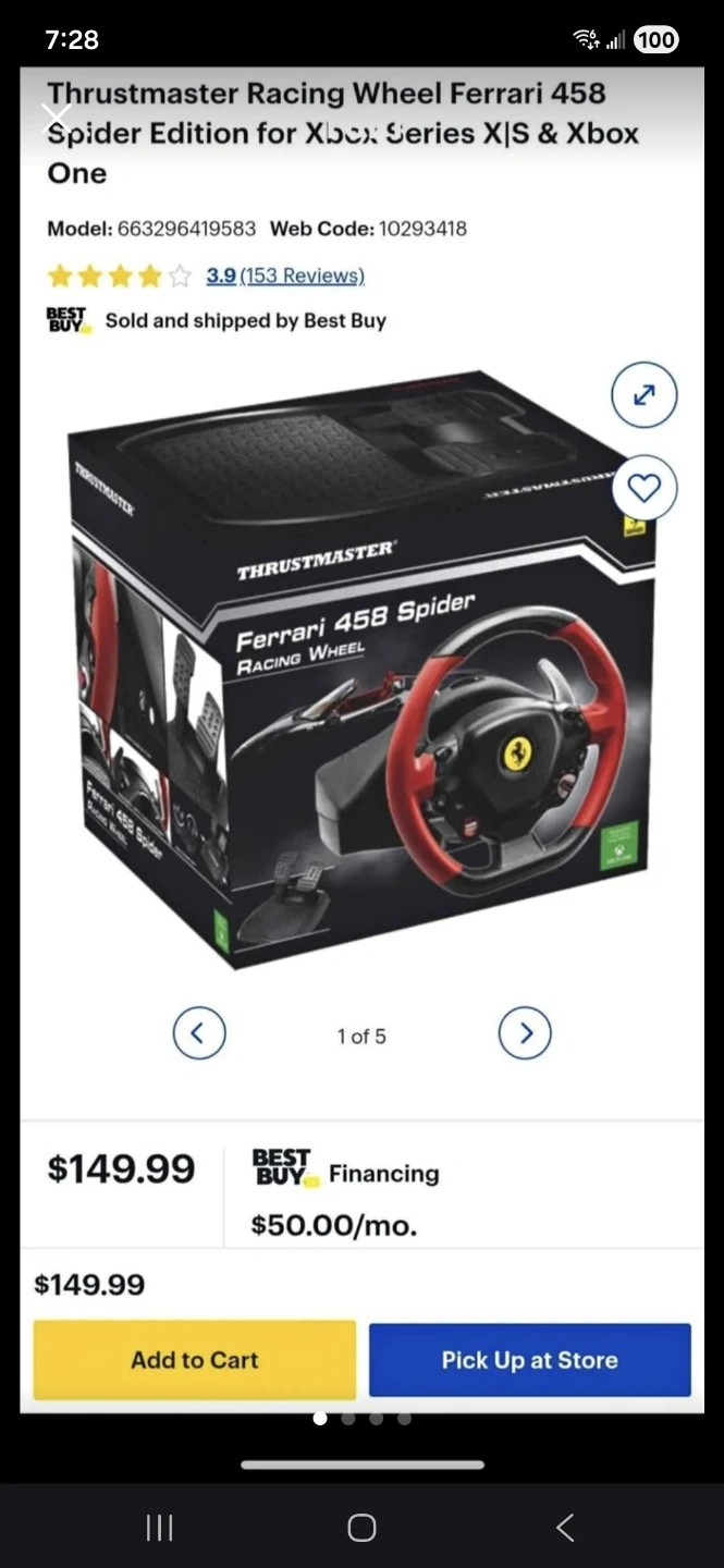 Thrustmaster Ferrari 458 Spider Racing Wheel for Xbox