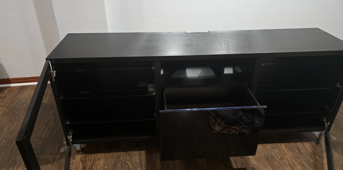 Black Media Console with Glass Doors - photo 3