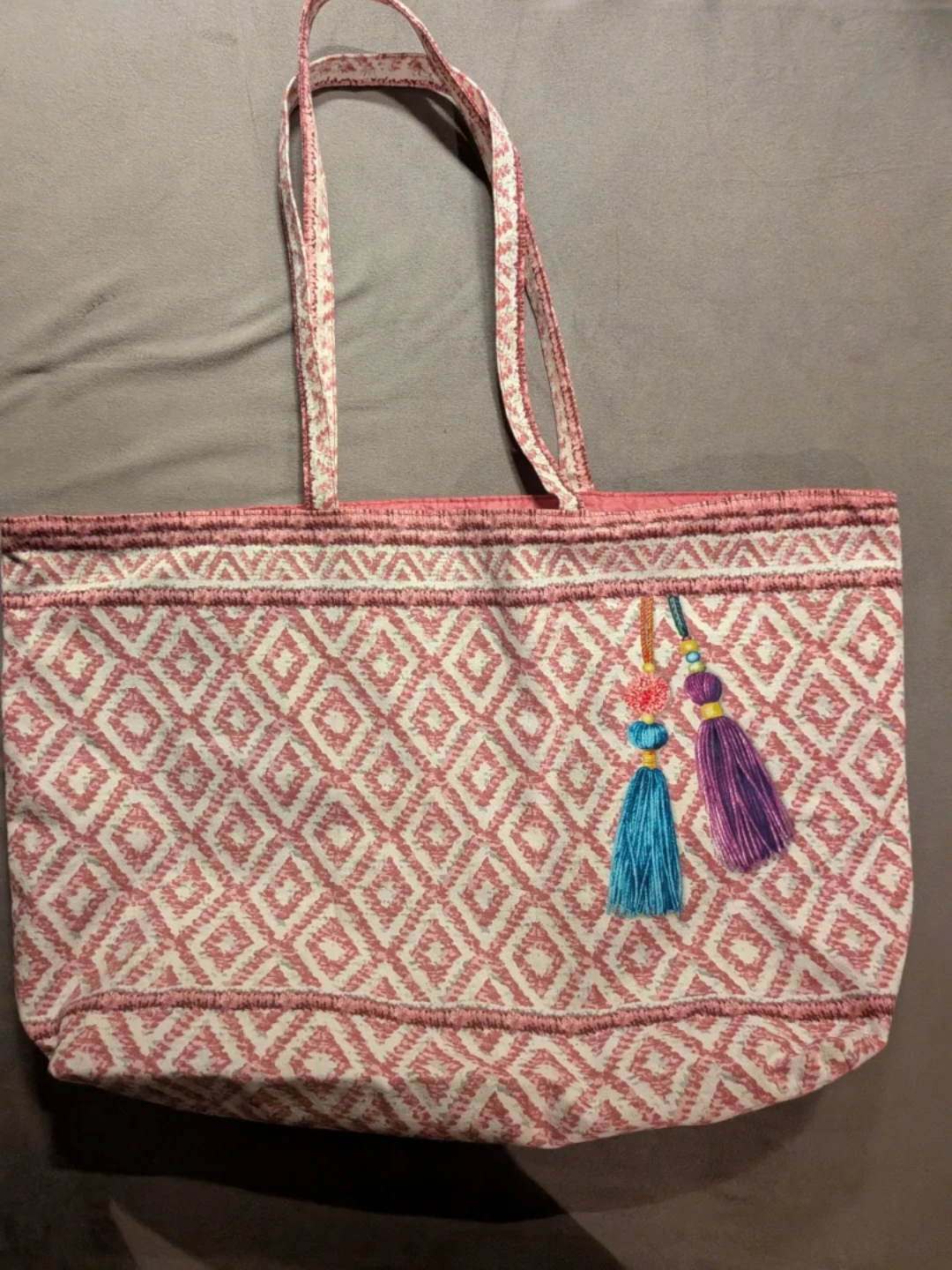 Patterned Tote Bag with Tassels