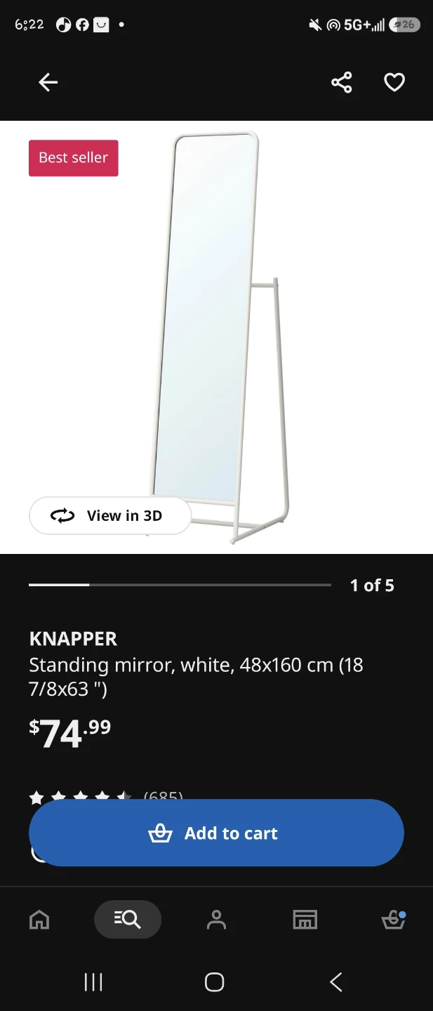 IKEA Knapper Standing Mirror White