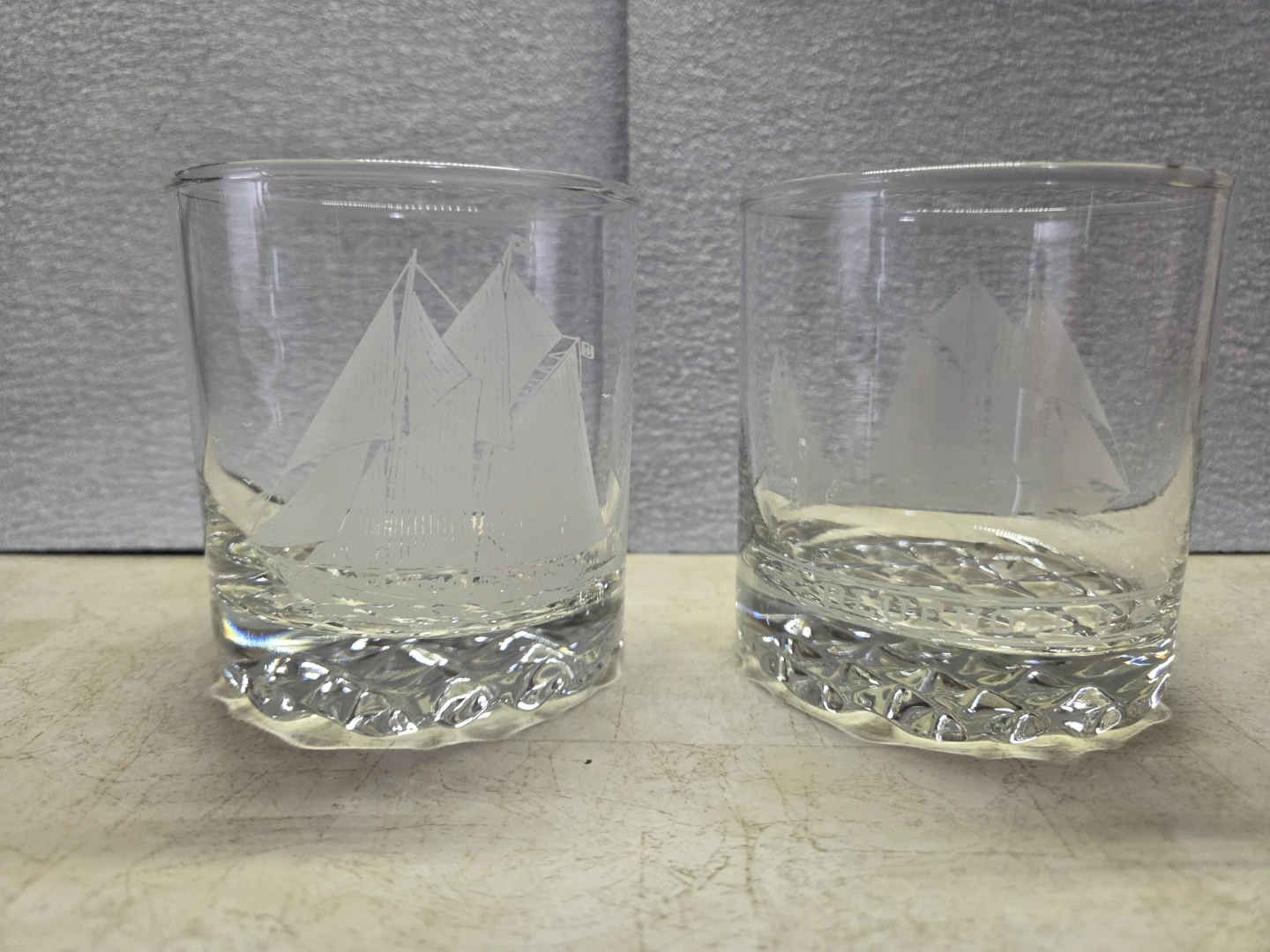 Set of 2 Bluenose Schooner Whiskey Glasses