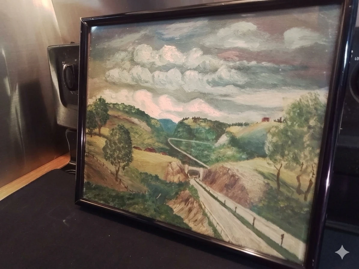 Landscape Oil Painting in Black Frame - photo 2