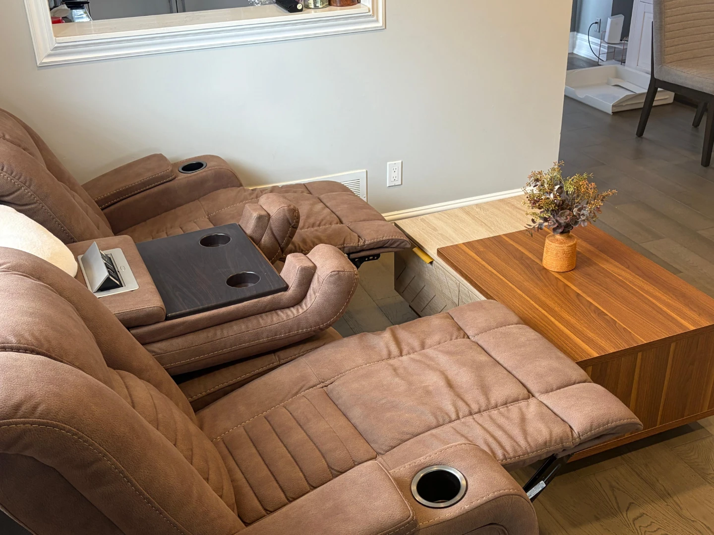 Brown Power Reclining Sofa with Center Console - photo 2