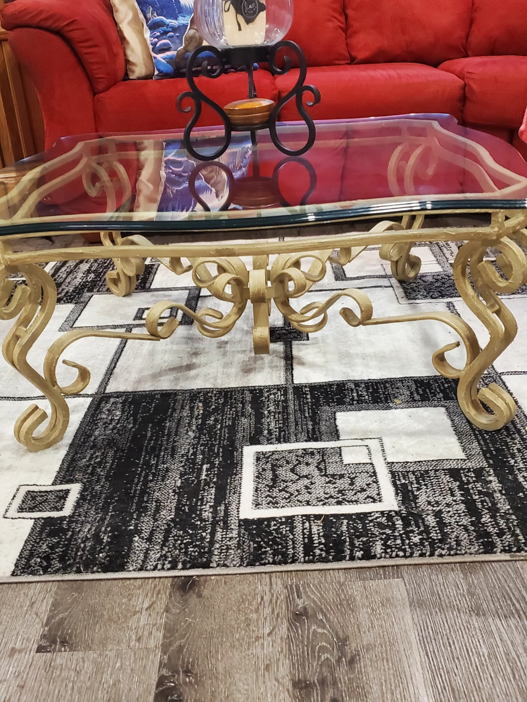 Wrought Iron Glass Top Coffee Table with Ornate Metal Base - photo 2