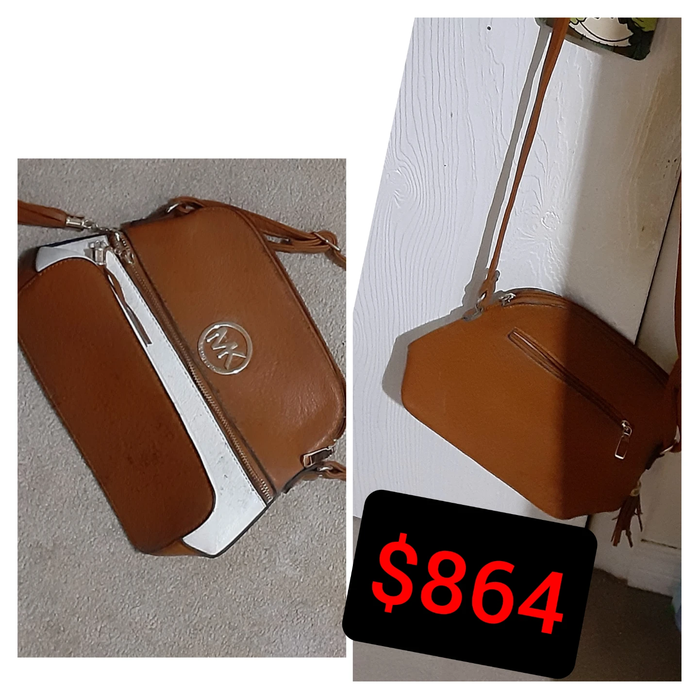 Michael Kors Tan and White Crossbody Bag
