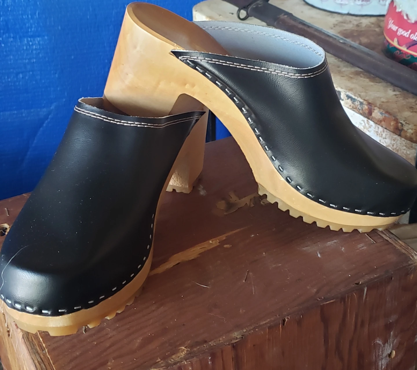 Black Wooden Clog Sandals