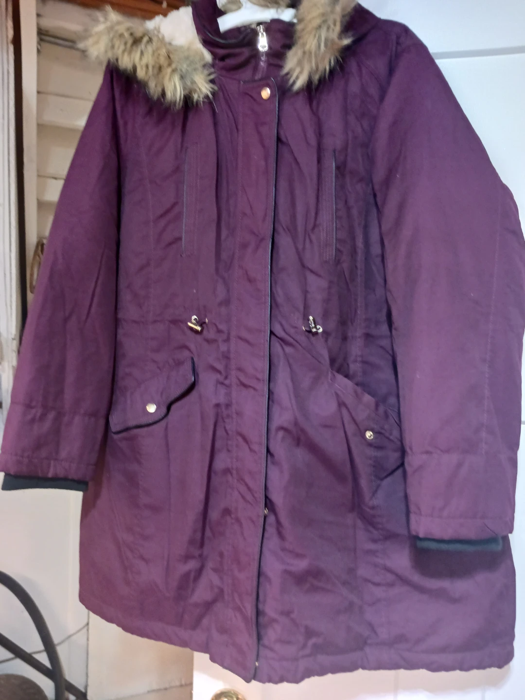 Purple Women's Winter Parka with Faux Fur Hood