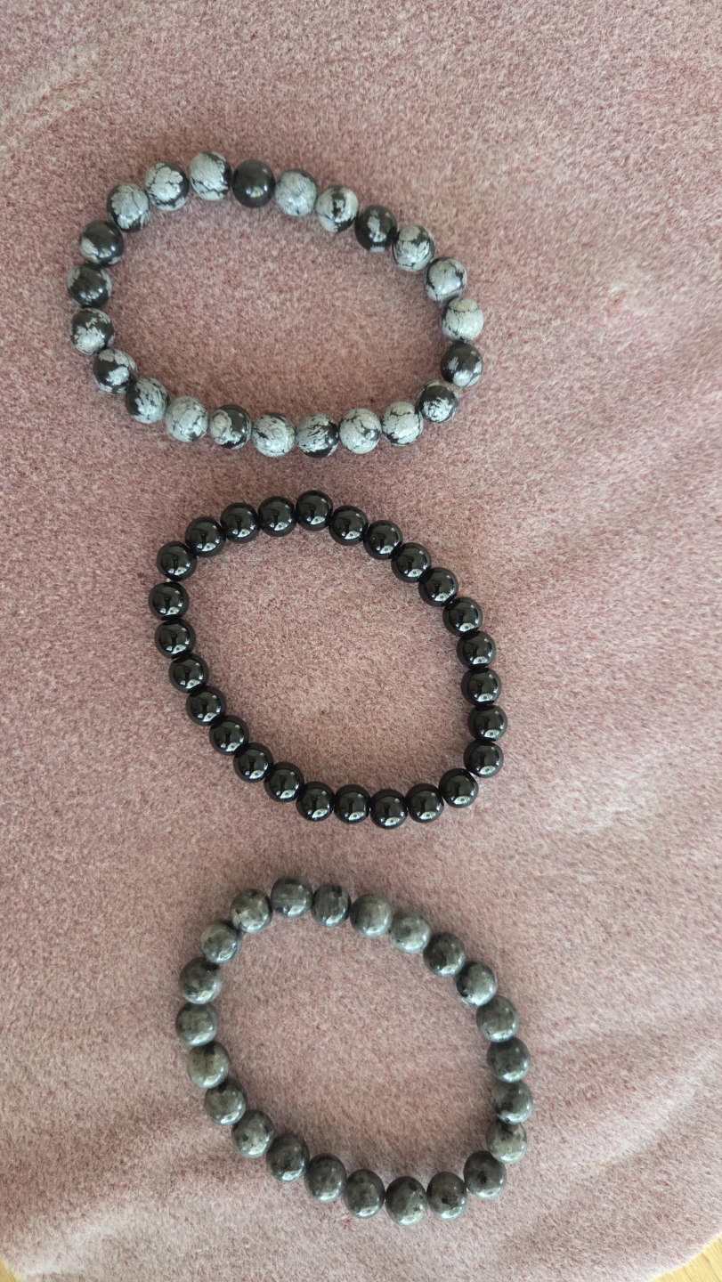 Set of Three Men's Beaded Stone Bracelets
