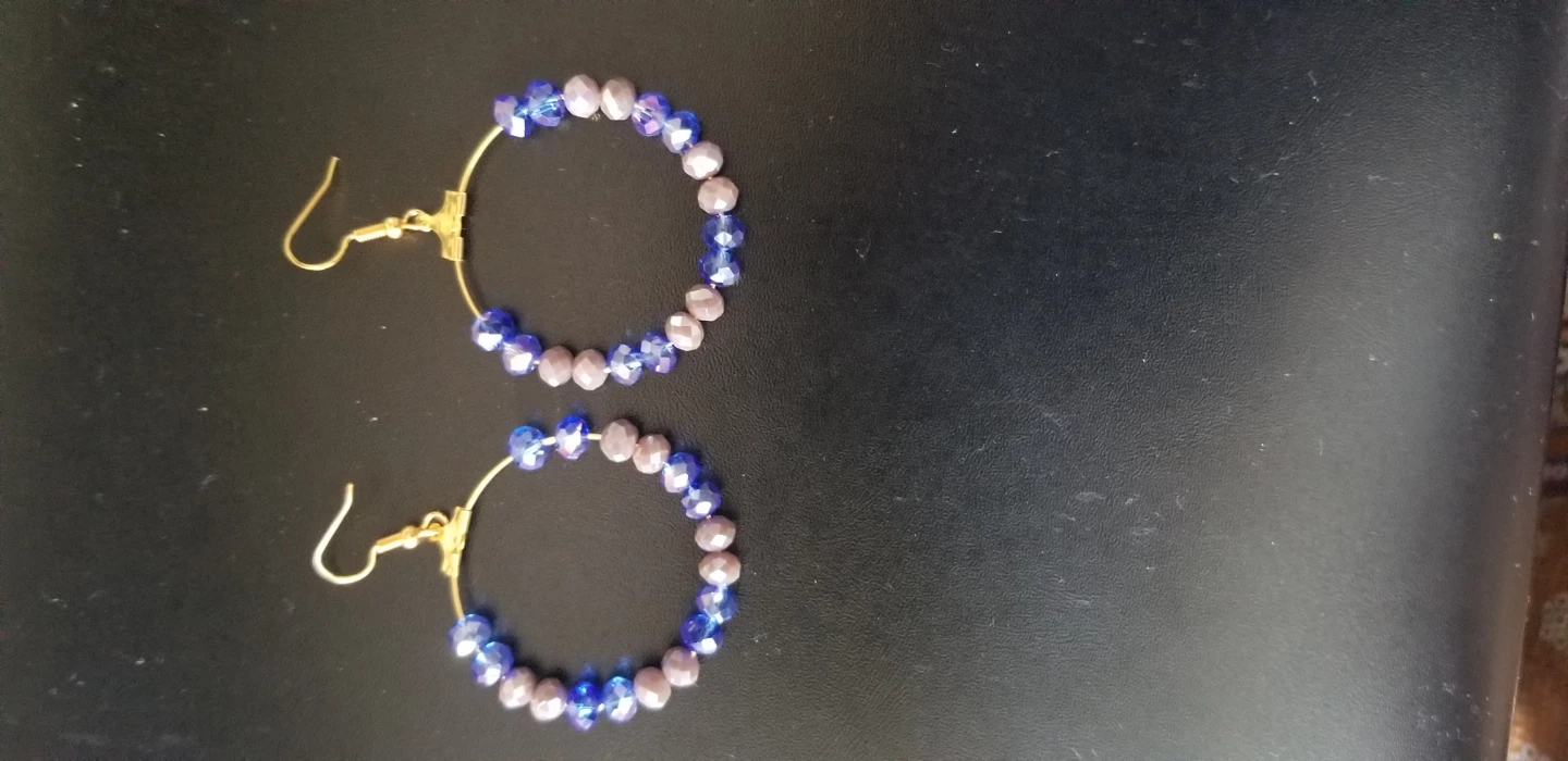 Hoop Earrings with Blue and Silver Beads