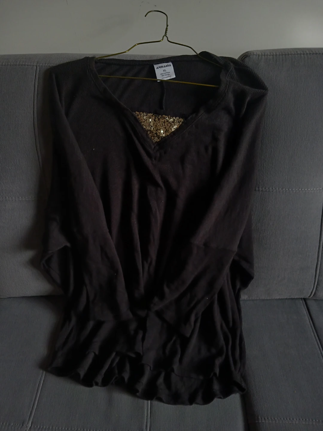 Armadio Black Long-Sleeve Shirt with Sequin Detail - XL