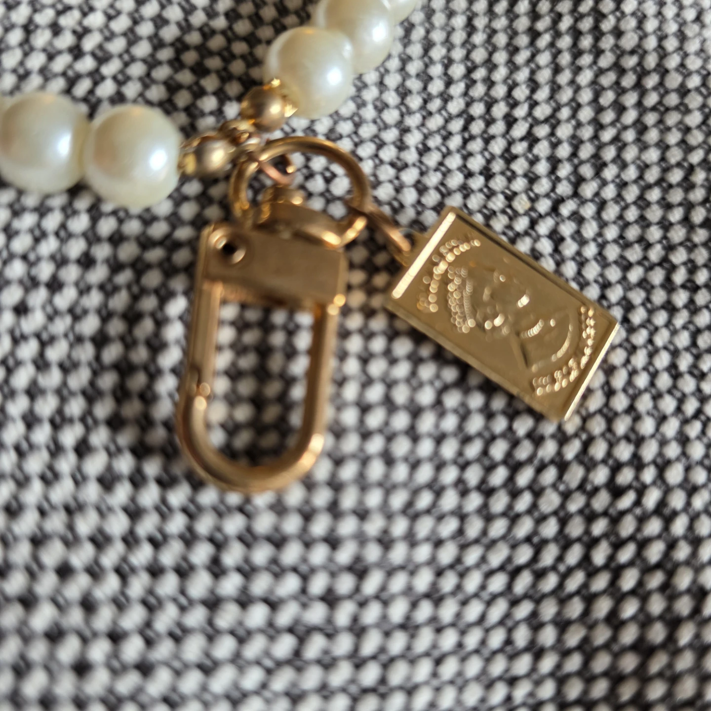 Pearl Bead Bracelet Keychain with Gold Tone  Charm - photo 5