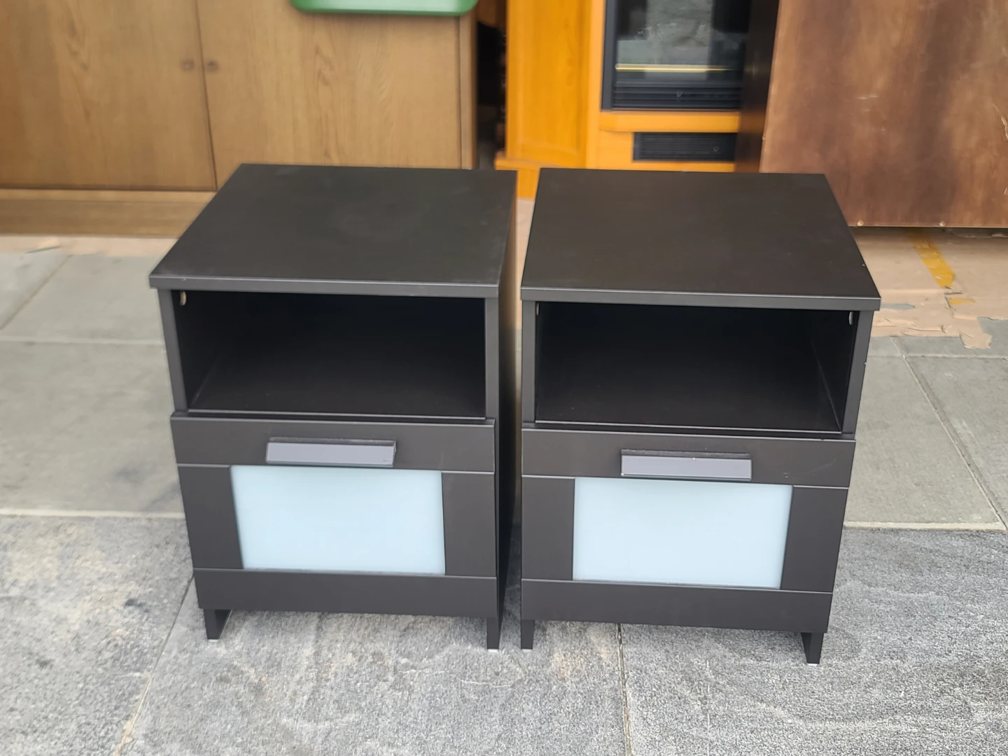 Pair of IKEA BRIMNES Black Nightstands – Frosted Glass Drawer
