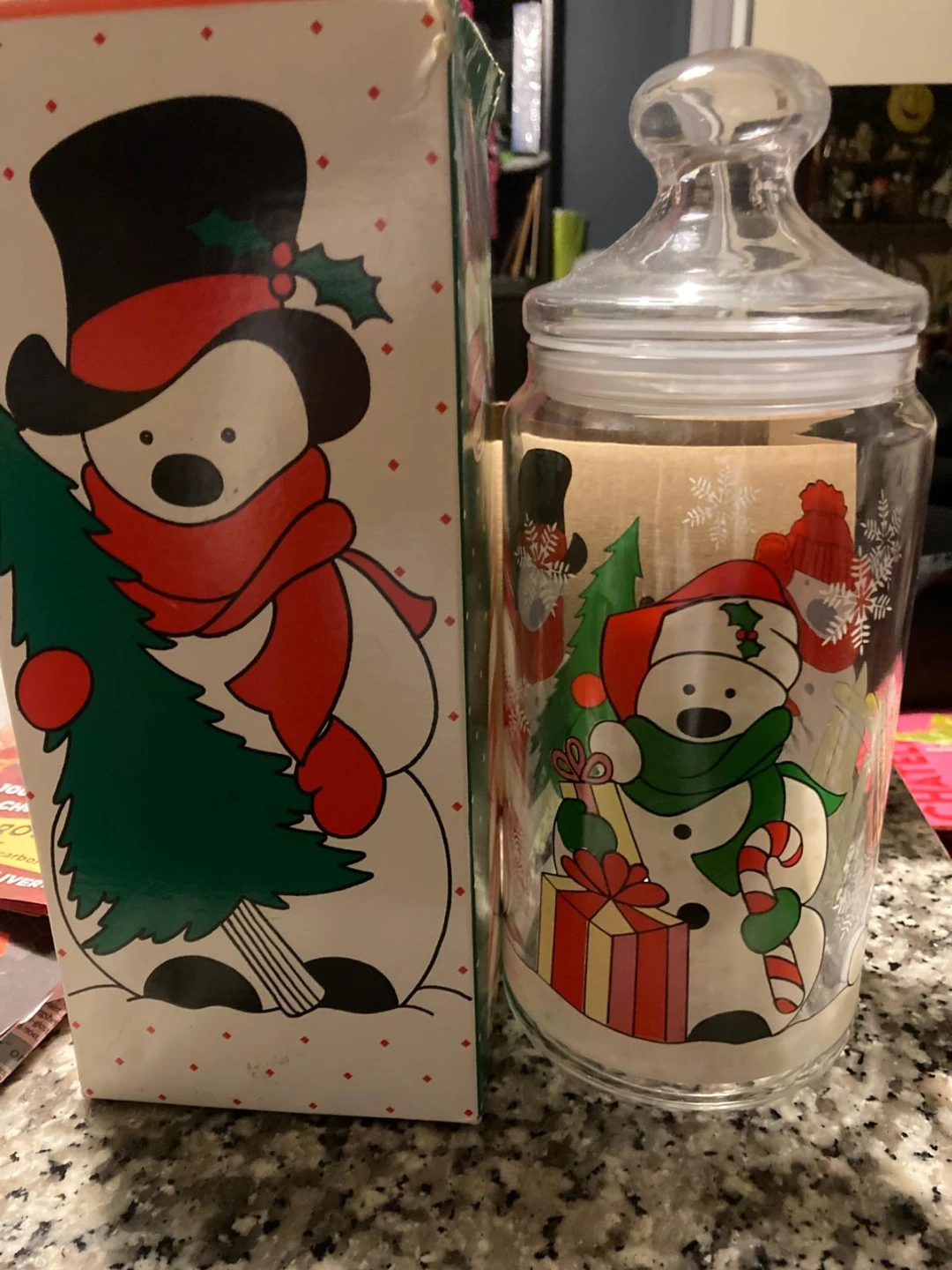 Christmas Snowman Glass Jar with Box