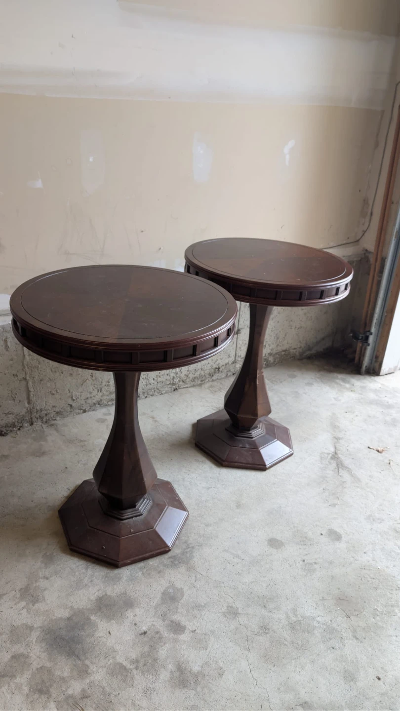 Gorgeous round wooden end tables (two)