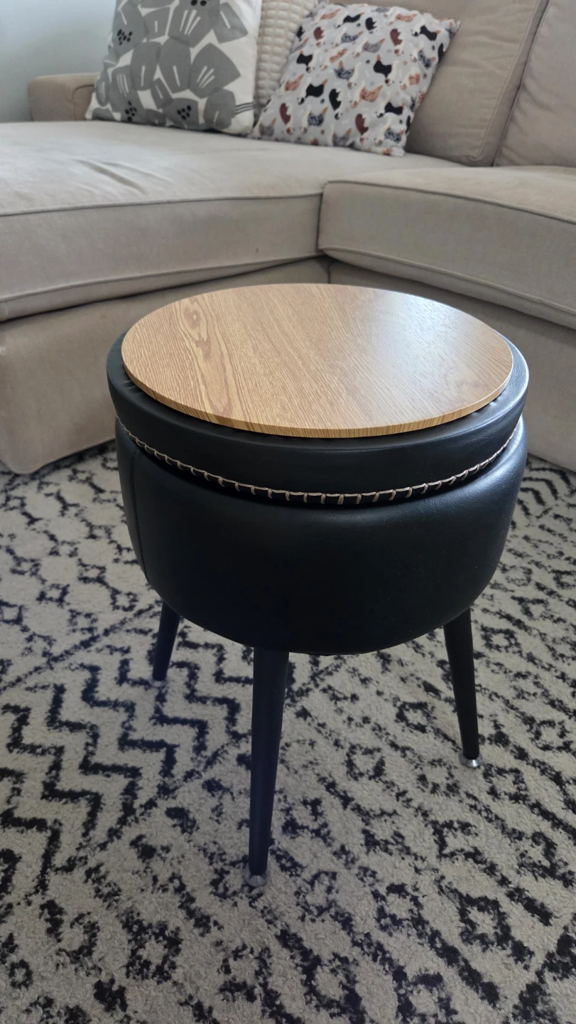 Leather Ottoman with Reversible Wood Tray Top & Storage *new - photo 2
