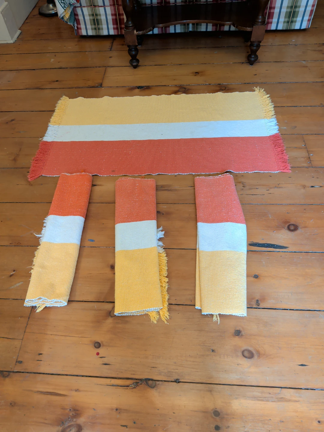 Set of 4 Vintage Style Retro Striped Cotton Rugs / Mats - photo 2